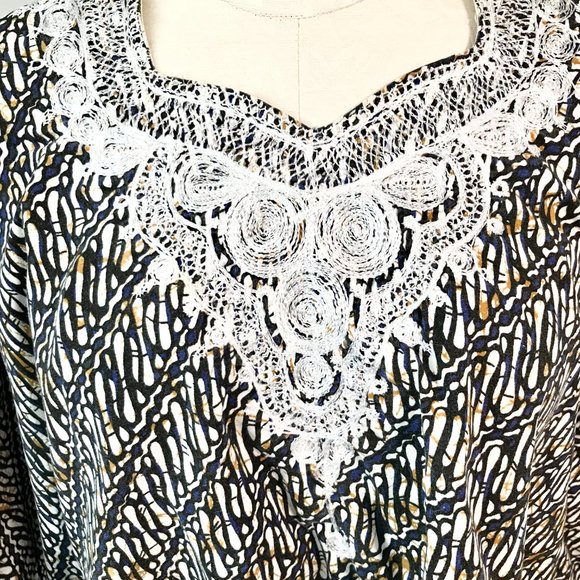 Vintage 70s OS African Print Poncho Cape Layer - Picture 2 of 8